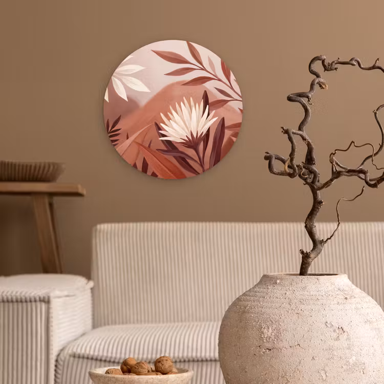 Planten - Bladeren - Botanisch - Modern - Bruin Wandcirkel kunststof plaat 5mm dik klein -sfeer1