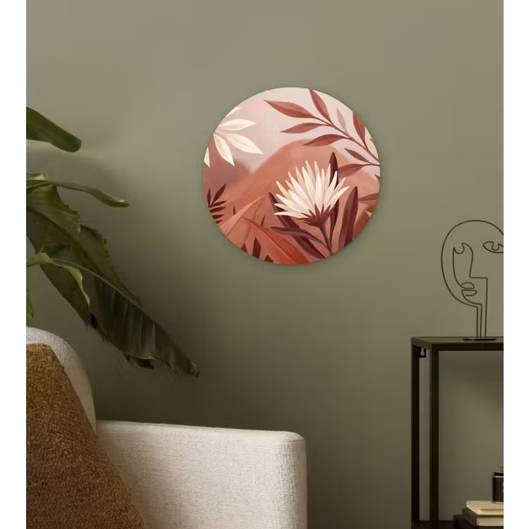 Planten - Bladeren - Botanisch - Modern - Bruin Wandcirkel kunststof plaat 5mm dik klein -sfeer3
