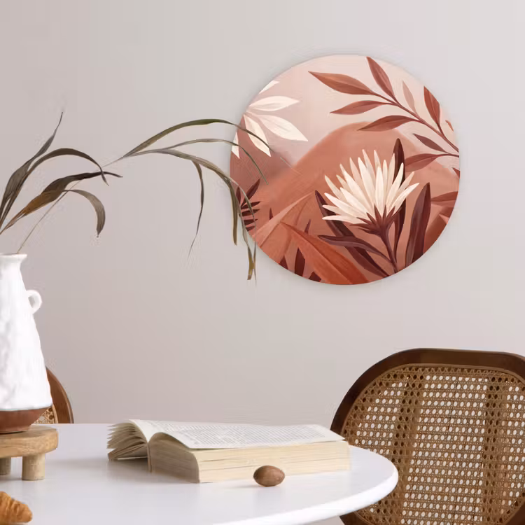 Planten - Bladeren - Botanisch - Modern - Bruin Wandcirkel kunststof plaat 5mm dik klein -sfeer4