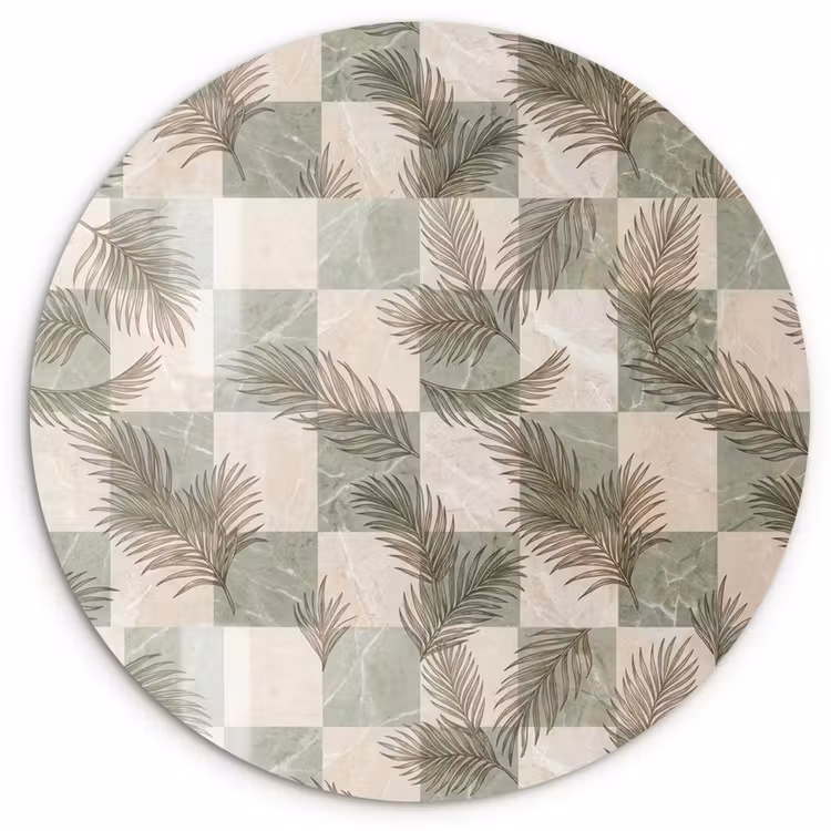 Planten - Bladeren - Marmer - Modern - Groen Wandcirkel kunststof plaat 5mm dik klein -3d