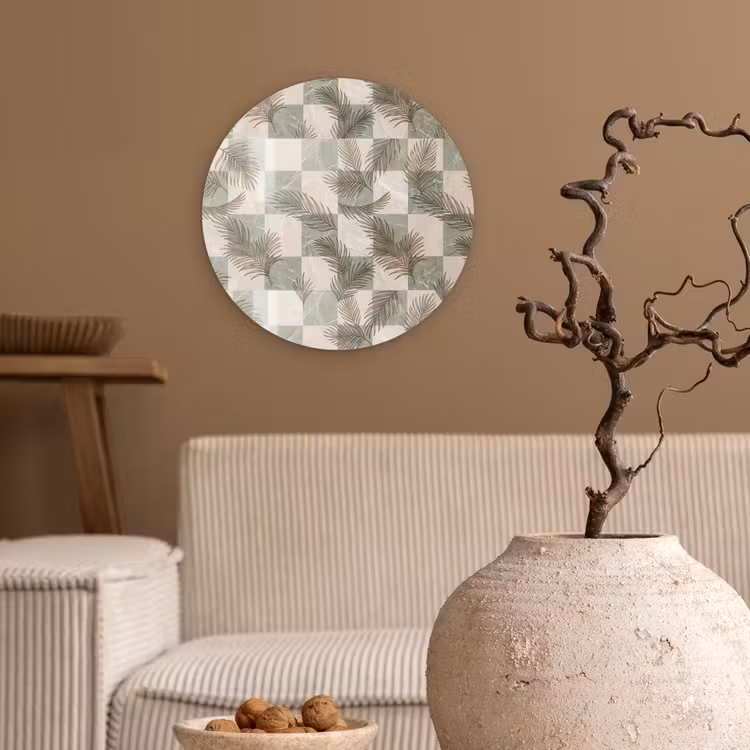 Planten - Bladeren - Marmer - Modern - Groen Wandcirkel kunststof plaat 5mm dik klein -sfeer1