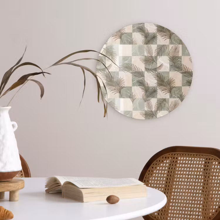 Planten - Bladeren - Marmer - Modern - Groen Wandcirkel kunststof plaat 5mm dik klein -sfeer4