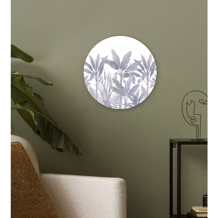 Planten - Bladeren - Natuur - Grijs Wandcirkel kunststof plaat 5mm dik klein -sfeer3