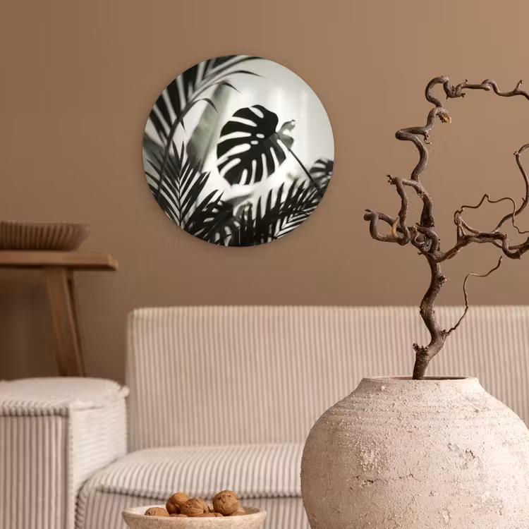 Planten - Bladeren - Natuur - Minimalistisch - Groen Wandcirkel kunststof plaat 5mm dik klein -sfeer1