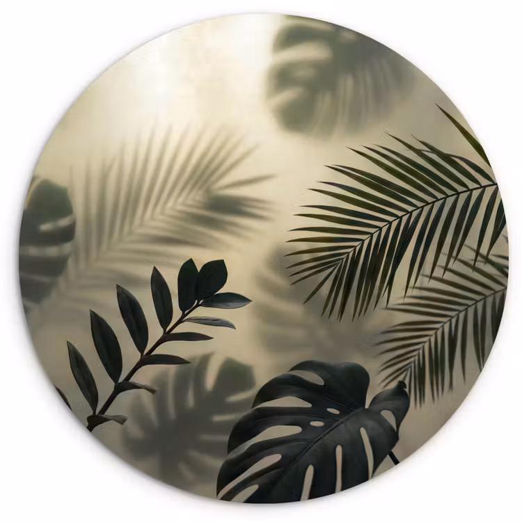 Planten - Bladeren - Schaduwen - Groen - Modern Wandcirkel kunststof plaat 5mm dik klein -3d