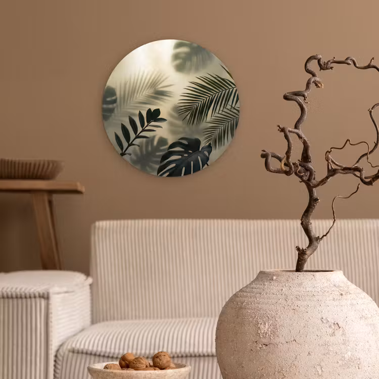 Planten - Bladeren - Schaduwen - Groen - Modern Wandcirkel kunststof plaat 5mm dik klein -sfeer1
