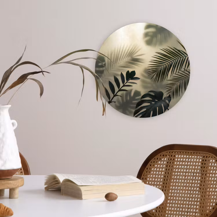 Planten - Bladeren - Schaduwen - Groen - Modern Wandcirkel kunststof plaat 5mm dik klein -sfeer4
