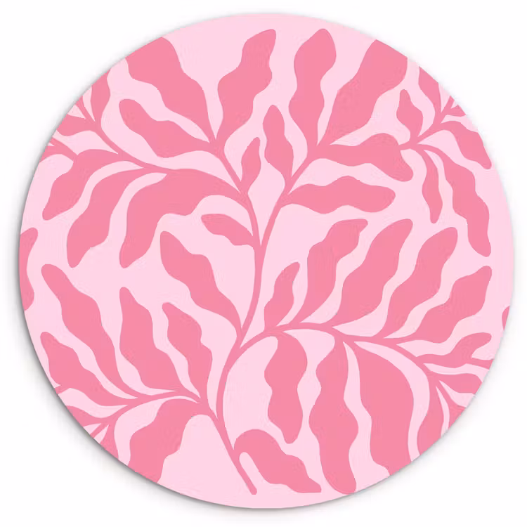 Planten - Organisch - Abstract - Modern - Roze Wandcirkel kunststof plaat 5mm dik klein -3d