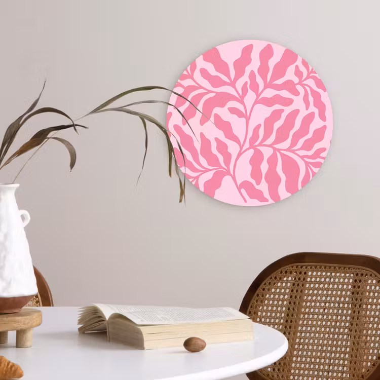 Planten - Organisch - Abstract - Modern - Roze Wandcirkel kunststof plaat 5mm dik klein -sfeer4