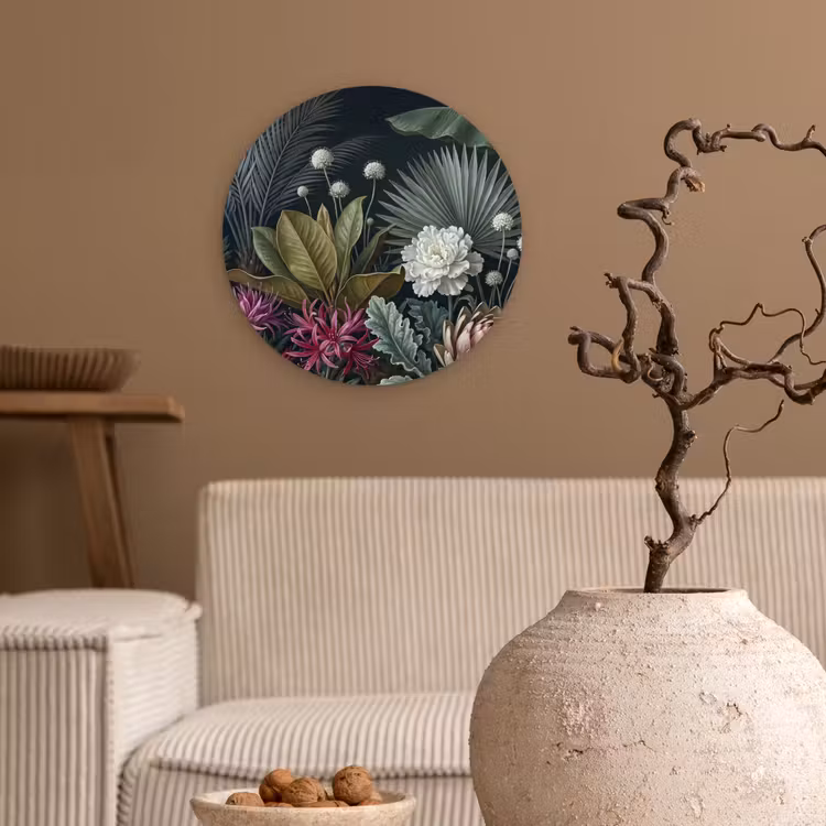 Planten - Tropisch - Botanisch - Donker - Groen Wandcirkel kunststof plaat 5mm dik klein -sfeer1