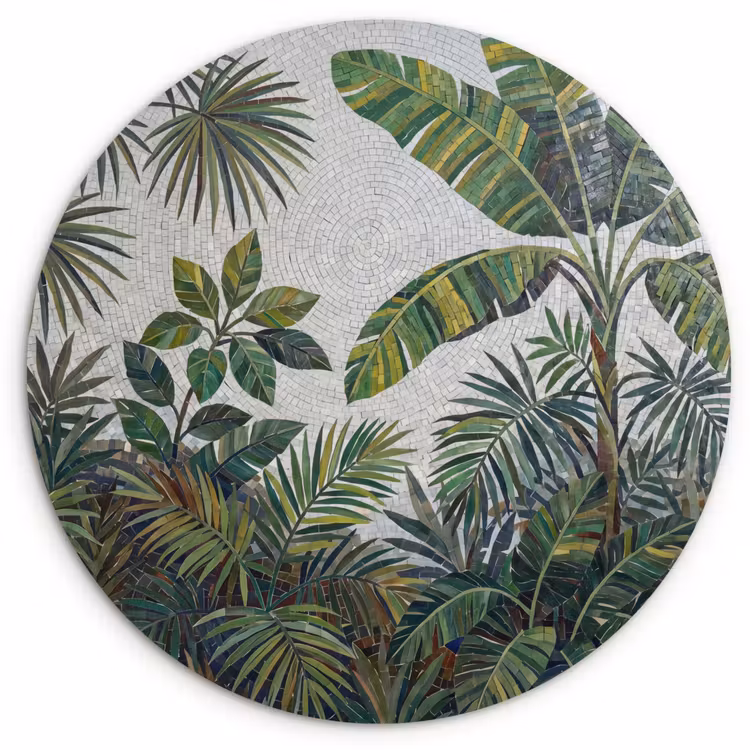 Planten - Tropisch - Mozaïek - Groen - Natuur Wandcirkel kunststof plaat 5mm dik klein -3d