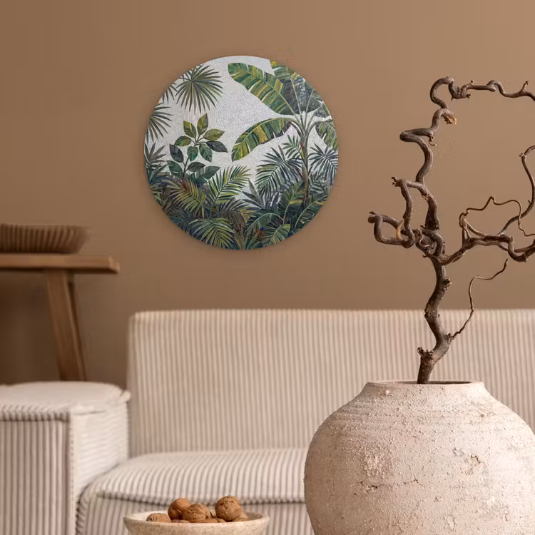 Planten - Tropisch - Mozaïek - Groen - Natuur Wandcirkel kunststof plaat 5mm dik klein -sfeer1