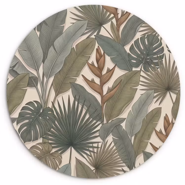 Planten - Tropisch - Natuur - Illustratie - Groen Wandcirkel kunststof plaat 5mm dik klein -3d