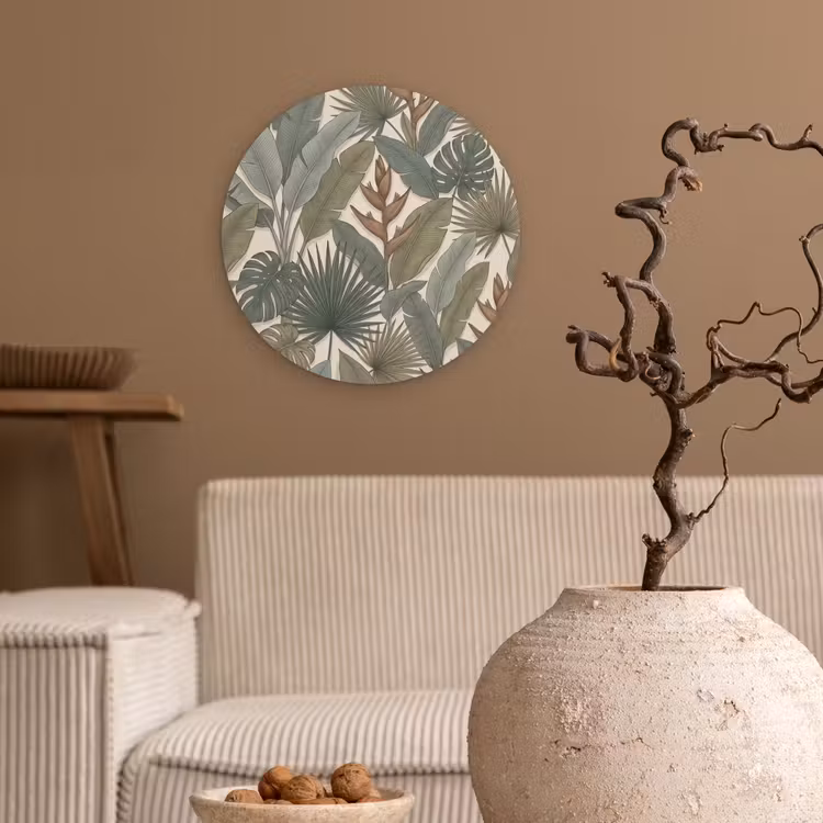 Planten - Tropisch - Natuur - Illustratie - Groen Wandcirkel kunststof plaat 5mm dik klein -sfeer1