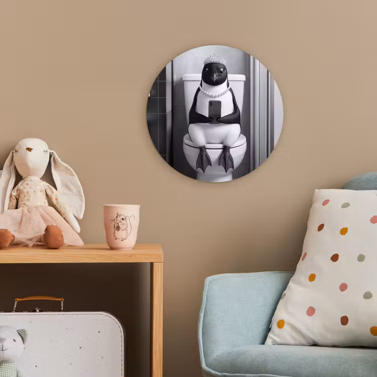 Pinguïn - Telefoon - Toilet - Zwart - Wit Wandcirkel kunststof plaat 5mm dik klein -tsfeer1_kind
