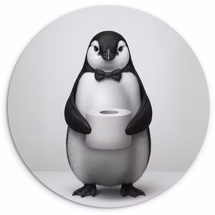 Pinguïn - WC rol - Wit Wandcirkel kunststof plaat 5mm dik klein -3d