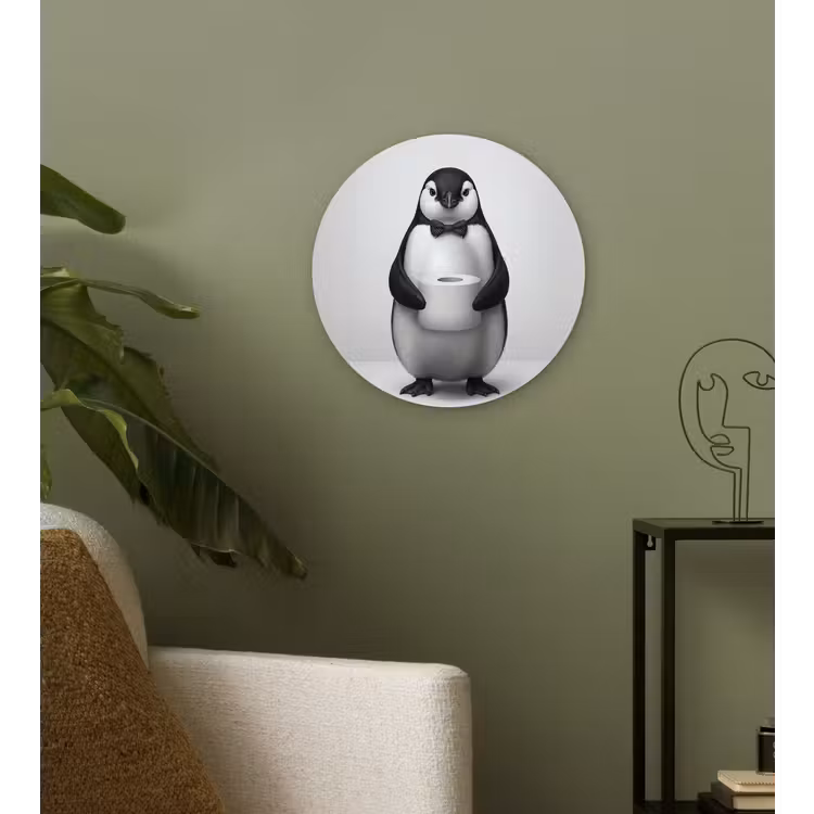 Pinguïn - WC rol - Wit Wandcirkel kunststof plaat 5mm dik klein -sfeer3