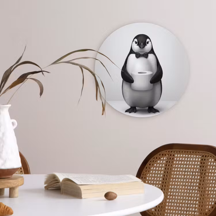 Pinguïn - WC rol - Wit Wandcirkel kunststof plaat 5mm dik klein -sfeer4