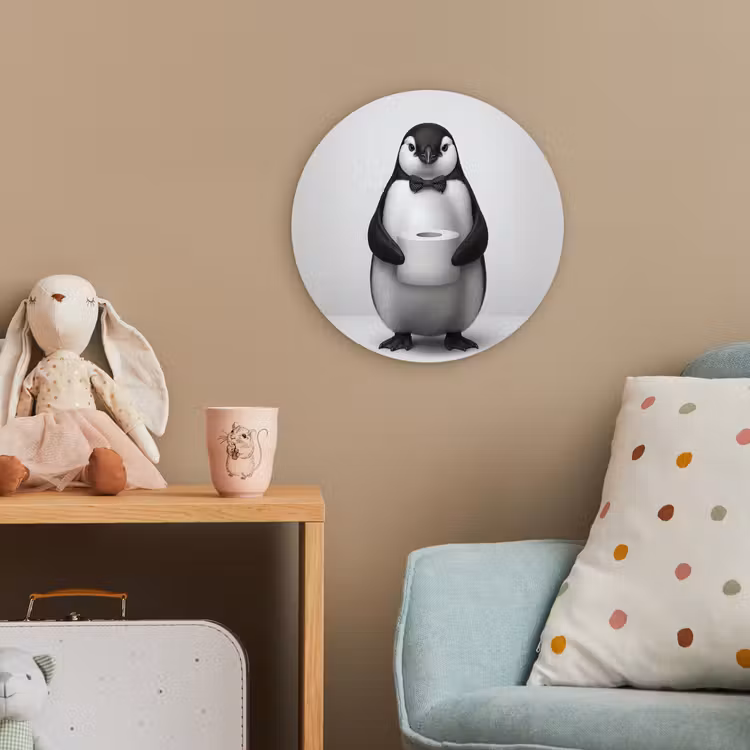 Pinguïn - WC rol - Wit Wandcirkel kunststof plaat 5mm dik klein -tsfeer1_kind