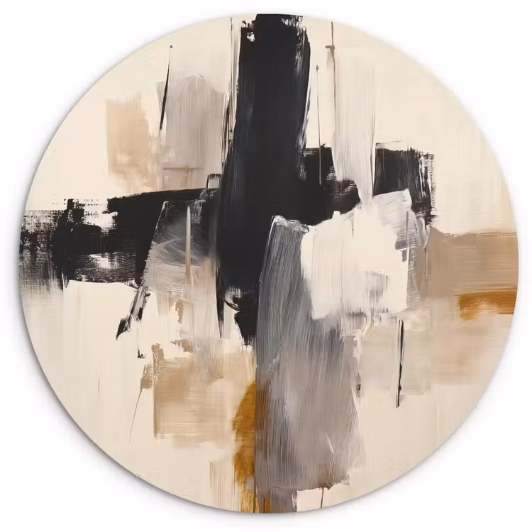 Penseelstreken - Ruw - Abstract - Beige Wandcirkel kunststof plaat 5mm dik klein -3d