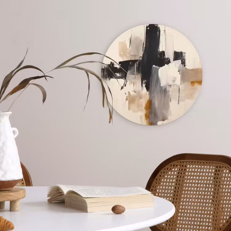 Penseelstreken - Ruw - Abstract - Beige Wandcirkel kunststof plaat 5mm dik klein -sfeer4