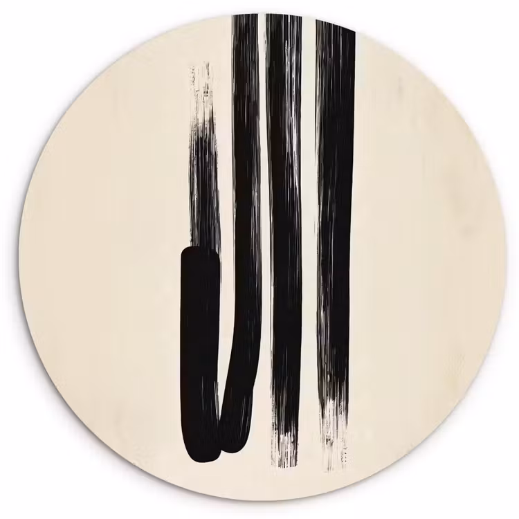 Penseelstreken - Verticaal - Zwart Wandcirkel kunststof plaat 5mm dik klein -3d