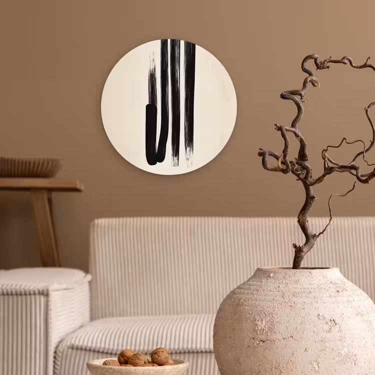 Penseelstreken - Verticaal - Zwart Wandcirkel kunststof plaat 5mm dik klein -sfeer1