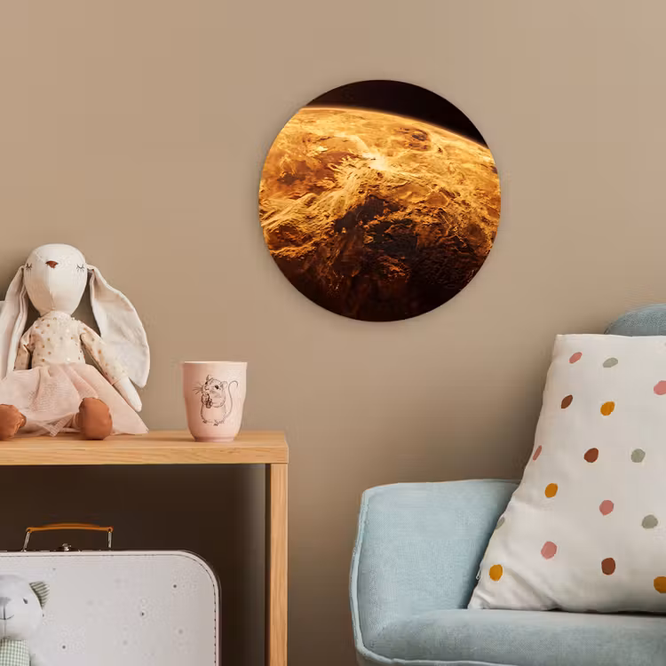 Forexbild Rund - Planet – Weltraum – Orange - Planeet - Ruimte - Oranje Wandcirkel kunststof plaat 5mm dik klein