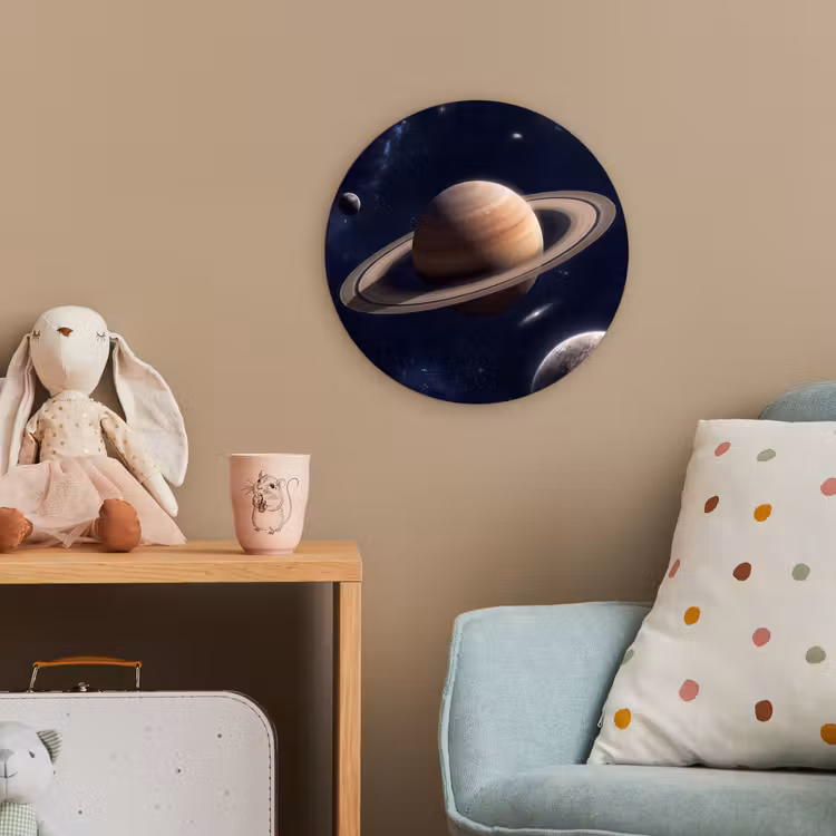 Planeten - Saturnus - Ruimte Wandcirkel kunststof plaat 5mm dik klein -tsfeer1_kind