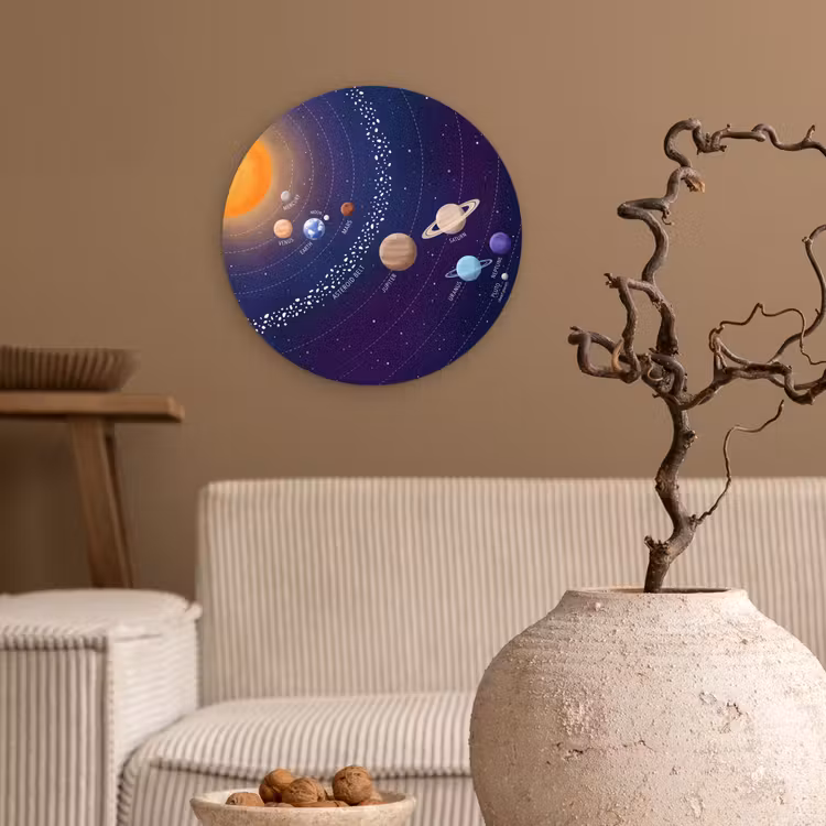 Planetenstelsel - Ruimte - Illustratie Wandcirkel kunststof plaat 5mm dik klein -sfeer1