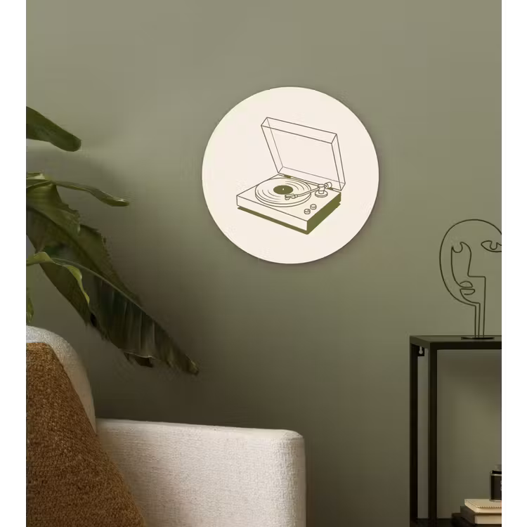 Platenspeler - Vinyl - Muziek - Minimalistisch - Groen Wandcirkel kunststof plaat 5mm dik klein -sfeer3