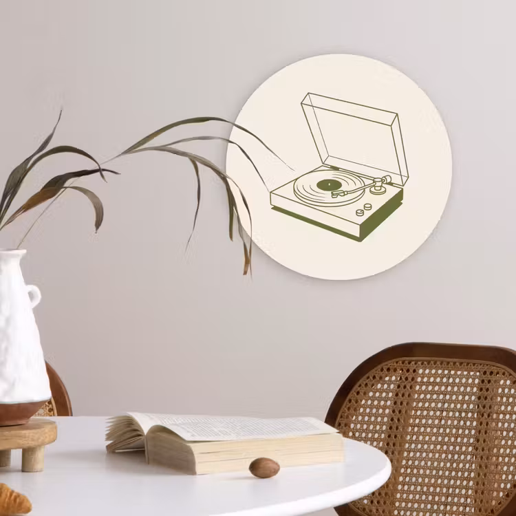 Platenspeler - Vinyl - Muziek - Minimalistisch - Groen Wandcirkel kunststof plaat 5mm dik klein -sfeer4
