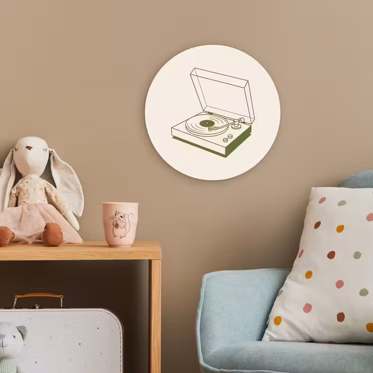 Platenspeler - Vinyl - Muziek - Minimalistisch - Groen Wandcirkel kunststof plaat 5mm dik klein -tsfeer1_kind