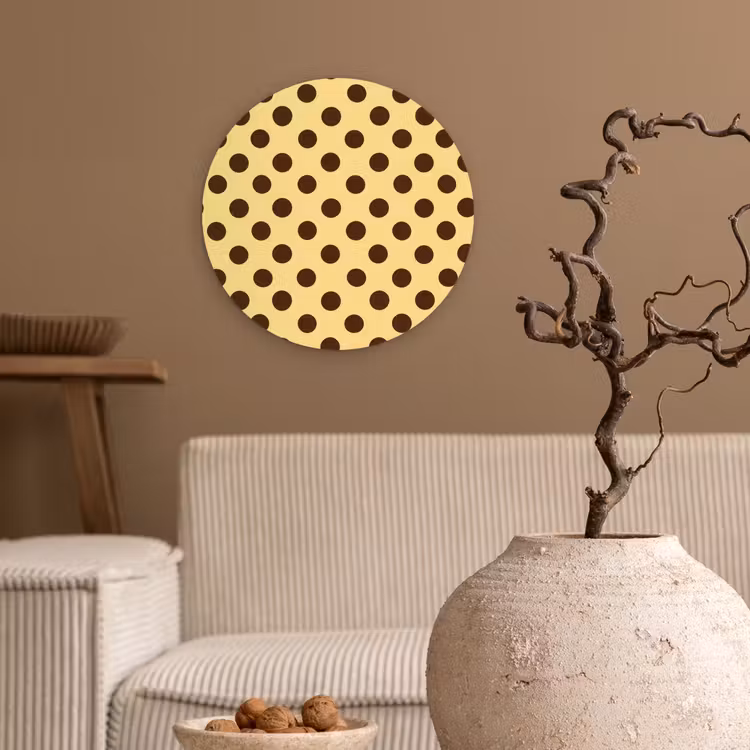 Polka Dot - Stippen - Retro - Geel - Bruin Wandcirkel kunststof plaat 5mm dik klein 188 -sfeer1