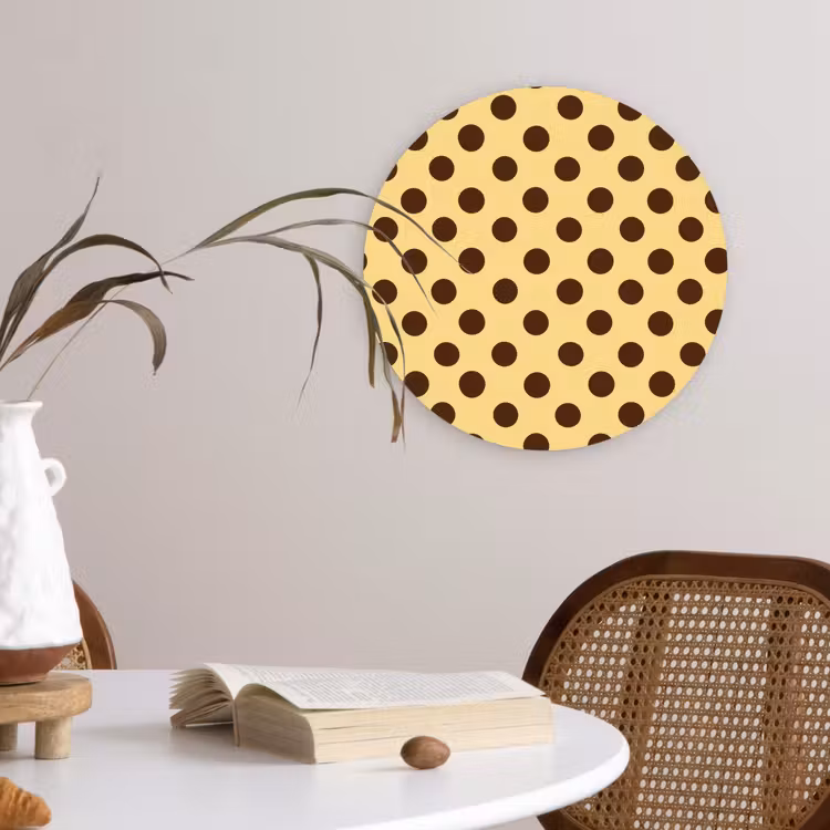 Polka Dot - Stippen - Retro - Geel - Bruin Wandcirkel kunststof plaat 5mm dik klein 188 -sfeer4