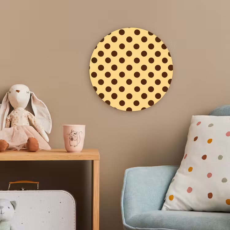 Polka Dot - Stippen - Retro - Geel - Bruin Wandcirkel kunststof plaat 5mm dik klein 188 -tsfeer1_kind