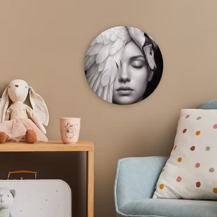 Portret - Zwaan - Zwart - Wit Wandcirkel kunststof plaat 5mm dik klein -tsfeer1_kind