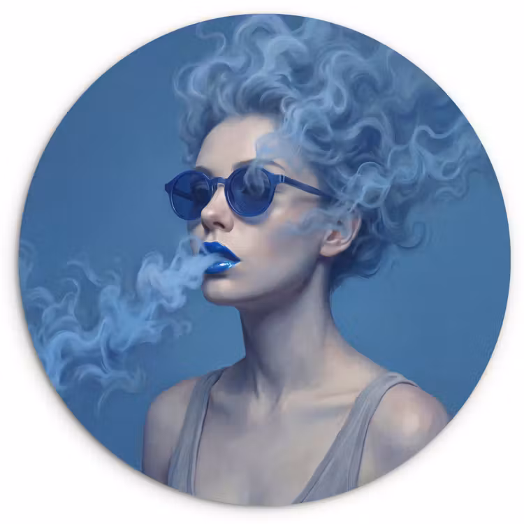 Portret - Zonnebril - Rook - Abstract - Blauw Wandcirkel kunststof plaat 5mm dik klein -3d