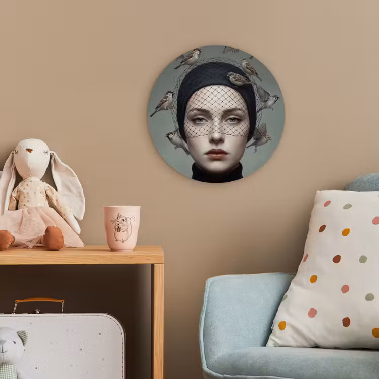 Portret - Vogels - Zwart Wandcirkel kunststof plaat 5mm dik klein -tsfeer1_kind