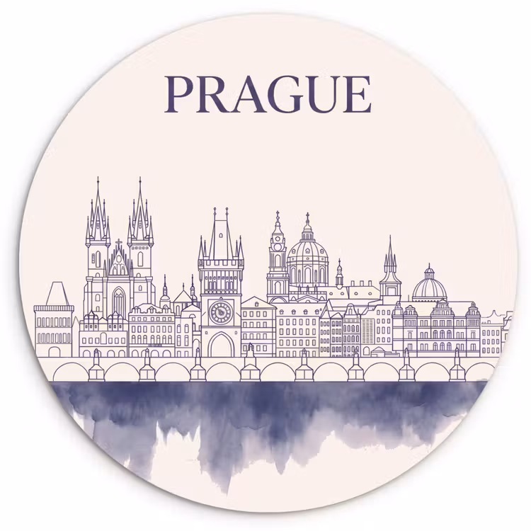 Praag - Skyline - Architectuur - Blauw Wandcirkel kunststof plaat 5mm dik klein -3d