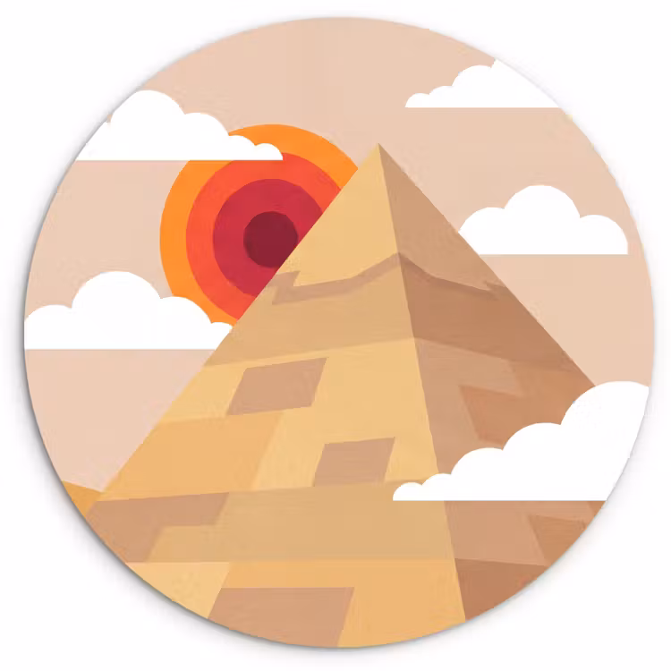 Piramide - Zon - Woestijn - Modern - Oranje Wandcirkel kunststof plaat 5mm dik klein -3d