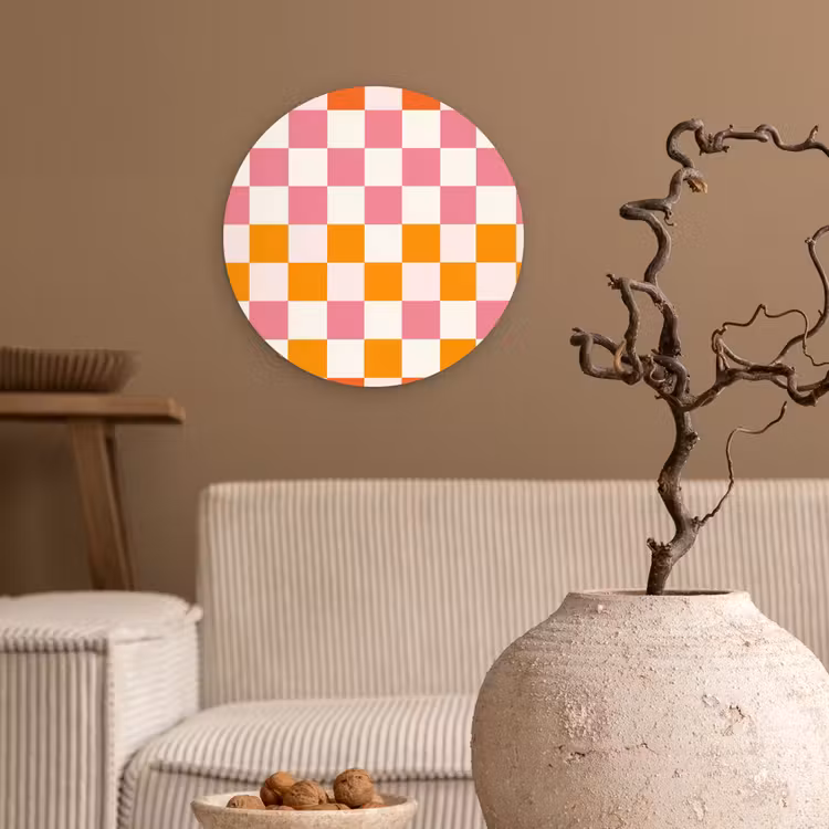 Vierkant - Patroon - Oranje Wandcirkel kunststof plaat 5mm dik klein 188 -sfeer1