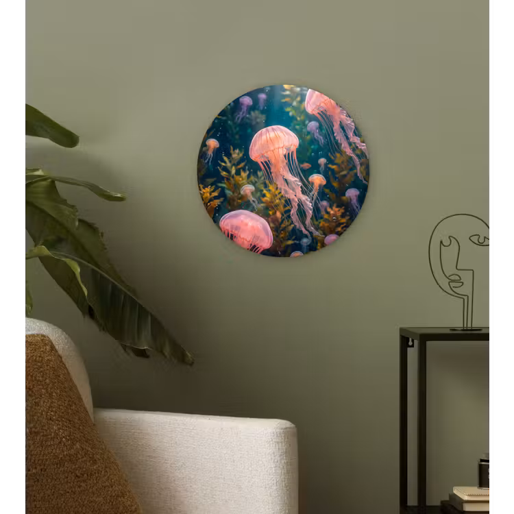 Kwal - Roze - Onderwater - Zeeleven - Dieren Wandcirkel kunststof plaat 5mm dik klein -sfeer3
