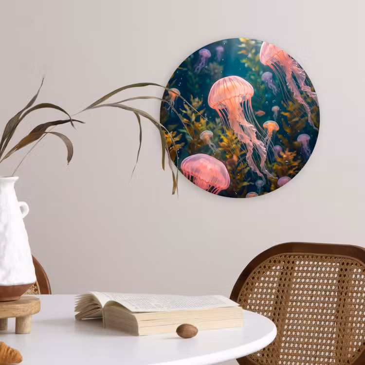 Kwal - Roze - Onderwater - Zeeleven - Dieren Wandcirkel kunststof plaat 5mm dik klein -sfeer4