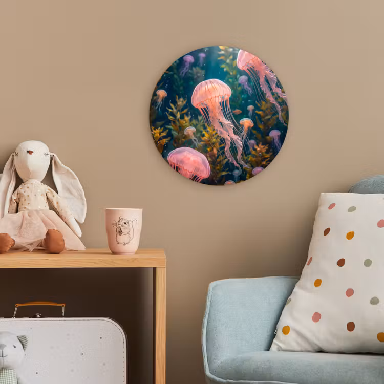 Kwal - Roze - Onderwater - Zeeleven - Dieren Wandcirkel kunststof plaat 5mm dik klein -tsfeer1_kind