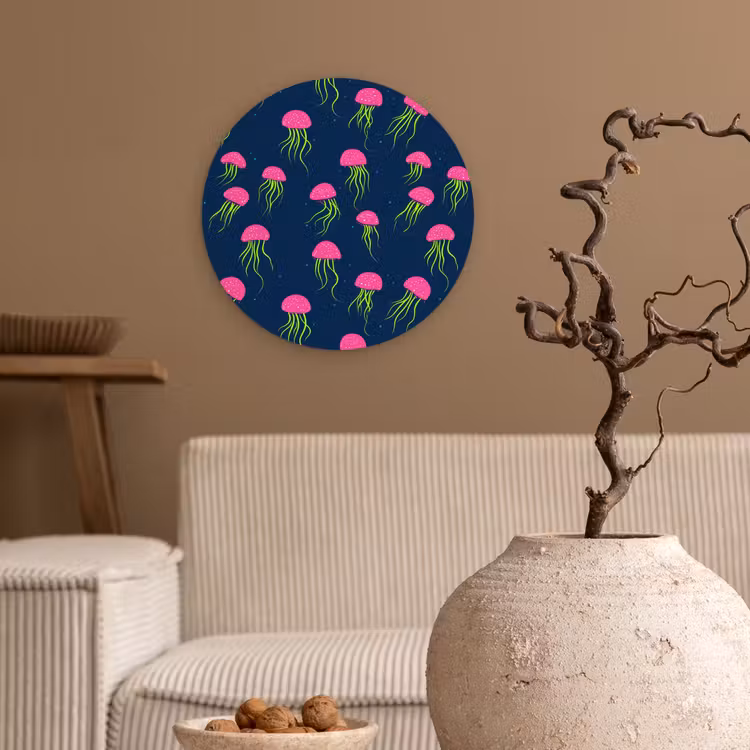 Kwallen - Diepzee - Neon Wandcirkel kunststof plaat 5mm dik klein 188 -sfeer1