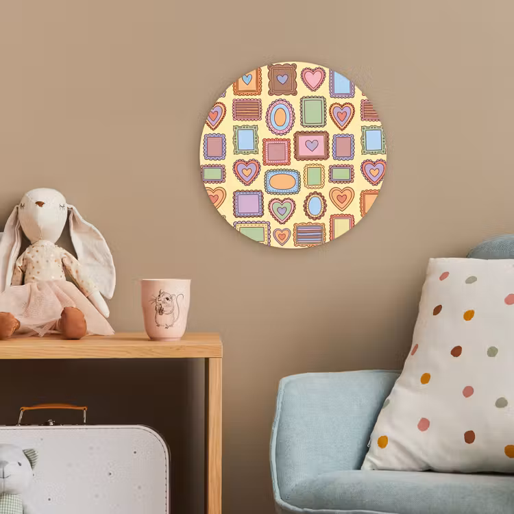 Lijst - Patroon - Hart - Speels - Kleurrijk Wandcirkel kunststof plaat 5mm dik klein -tsfeer1_kind