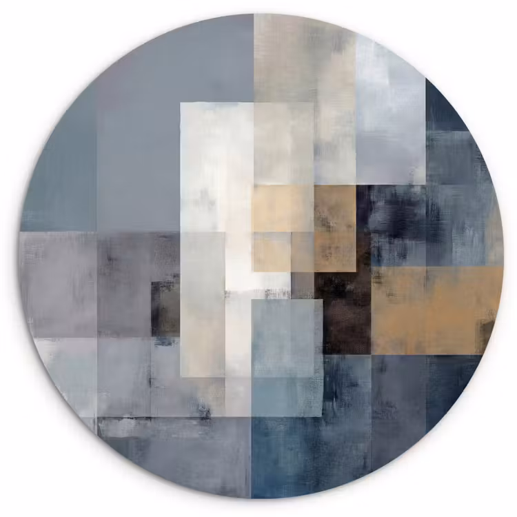 Rechthoeken - Abstract - Blauw Wandcirkel kunststof plaat 5mm dik klein -3d
