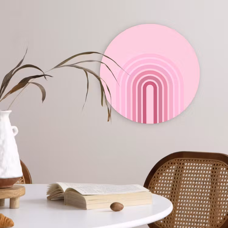 Regenboog - Roze - Abstract - Modern - Minimalistisch Wandcirkel kunststof plaat 5mm dik klein -sfeer4