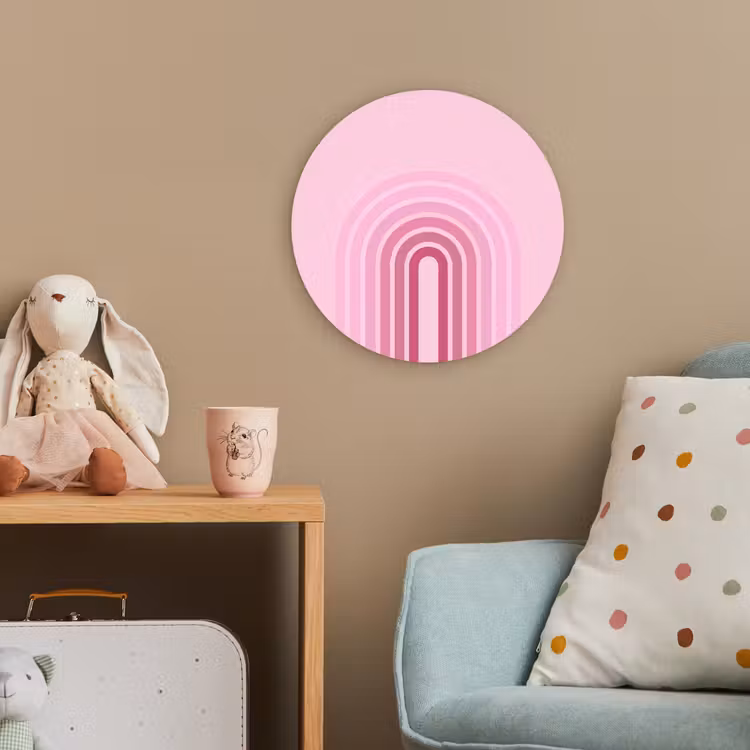 Regenboog - Roze - Abstract - Modern - Minimalistisch Wandcirkel kunststof plaat 5mm dik klein -tsfeer1_kind